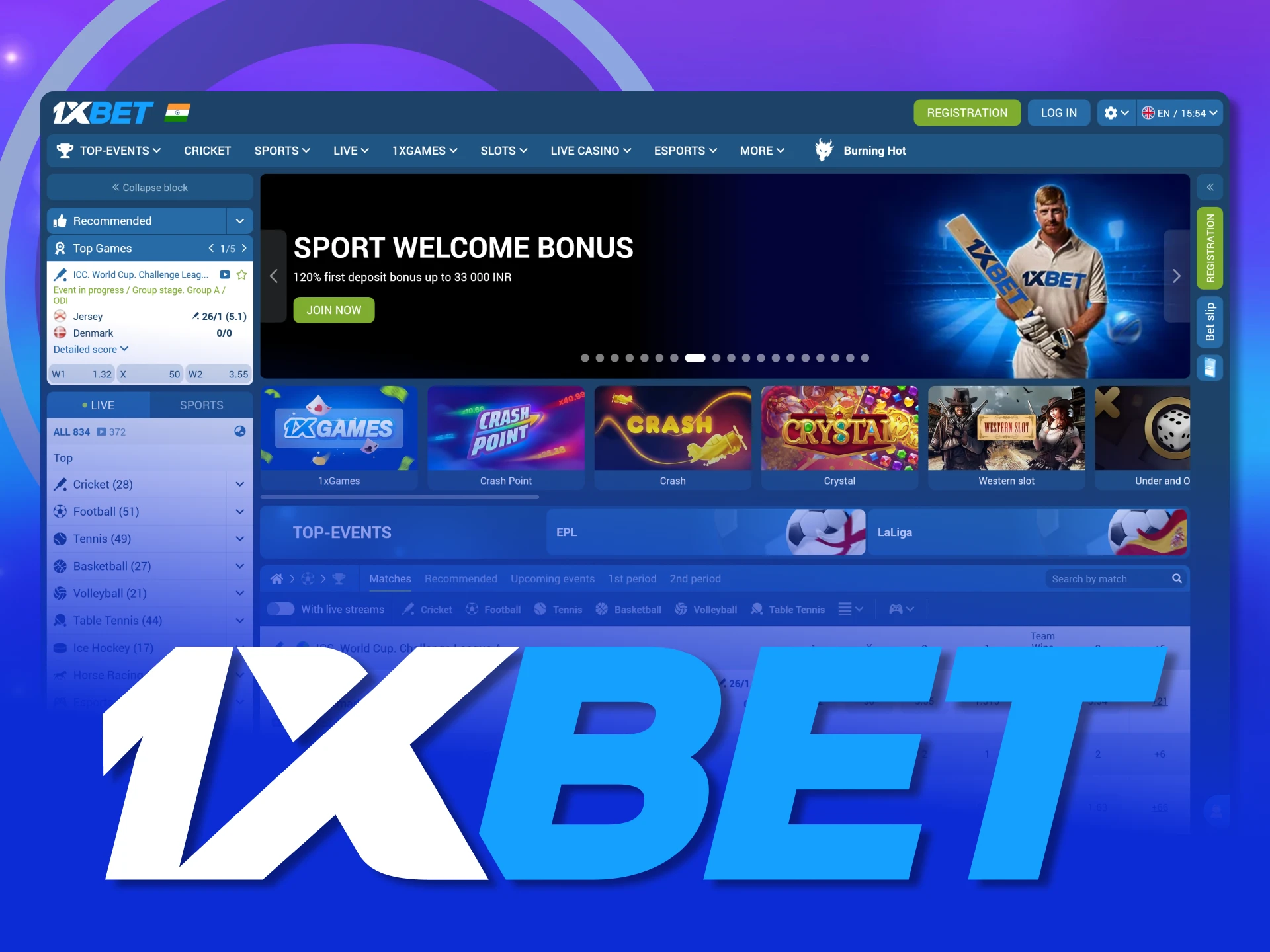 Score big wins in casino games and sports betting with 1xBet.