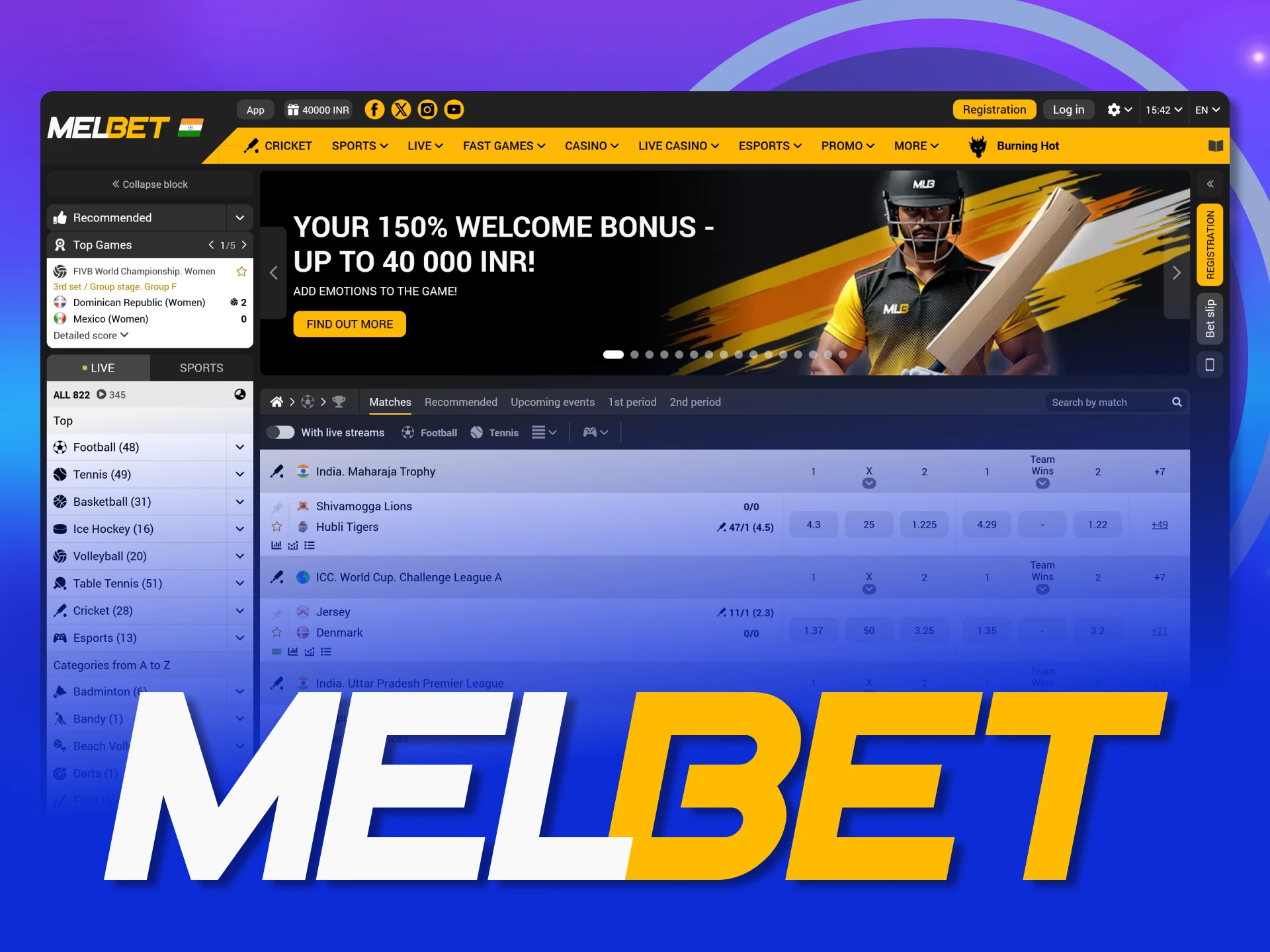 Join Melbet to enjoy casino gaming and sports betting in India.