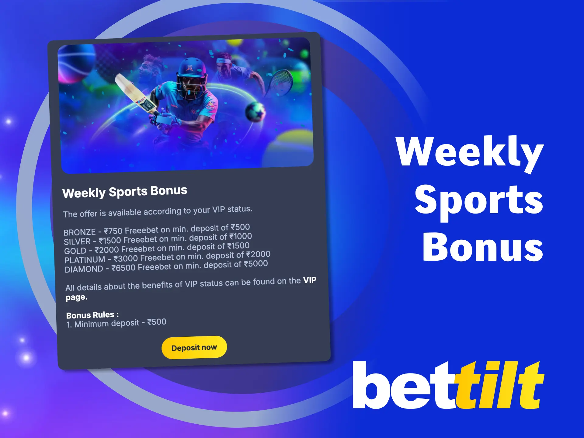 Claim your weekly sports free bet on Bettilt based on your VIP level.