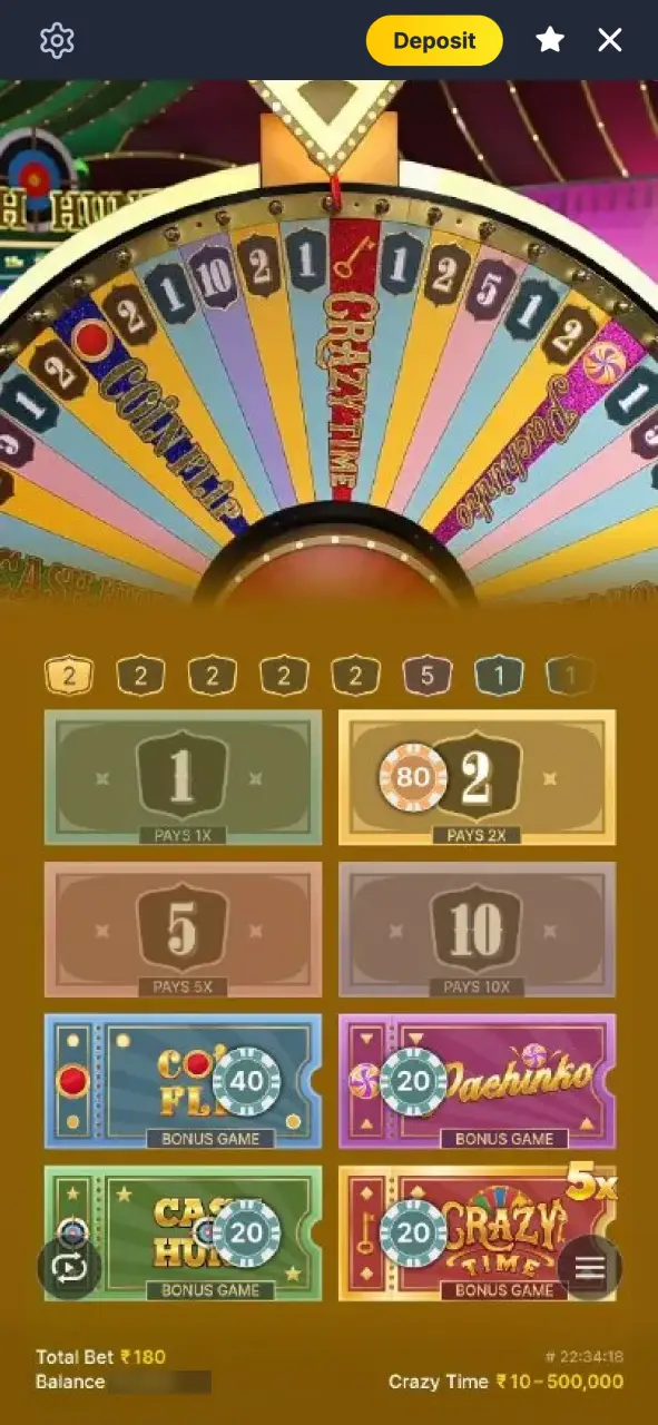 Place your bet on Crazy Time at Bettilt Casino and spin the wheel.