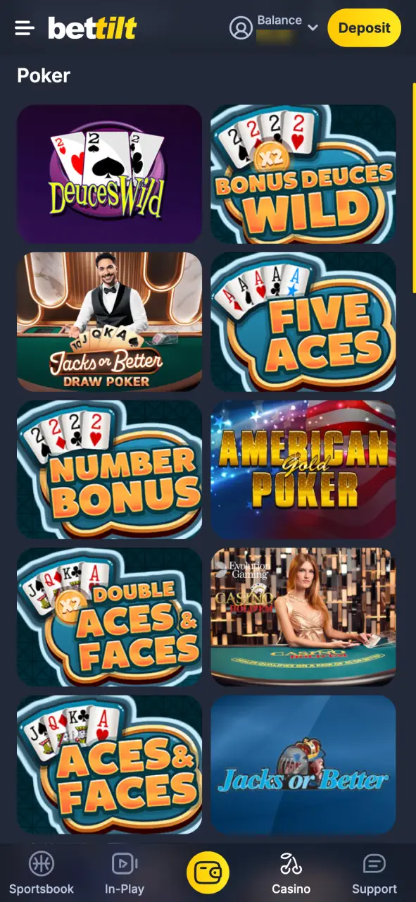 Pick a poker table at Bettilt Casino.