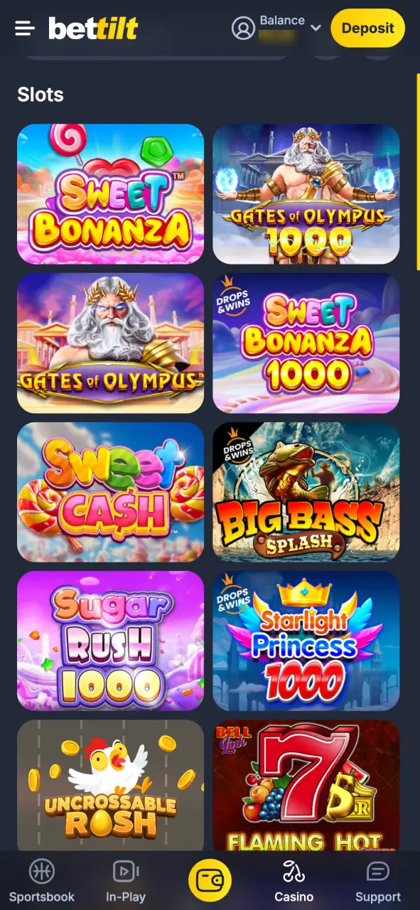 Browse the Slots category at Bettilt Casino and pick your favorite game using filters.