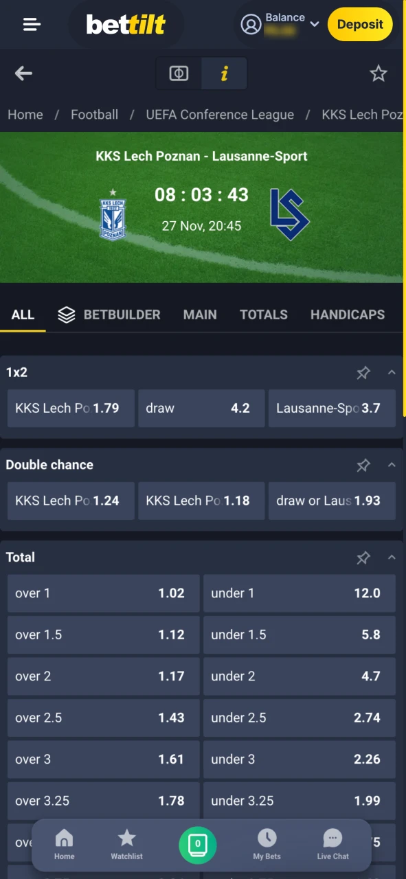 Check the match information and odds at Bettilt.